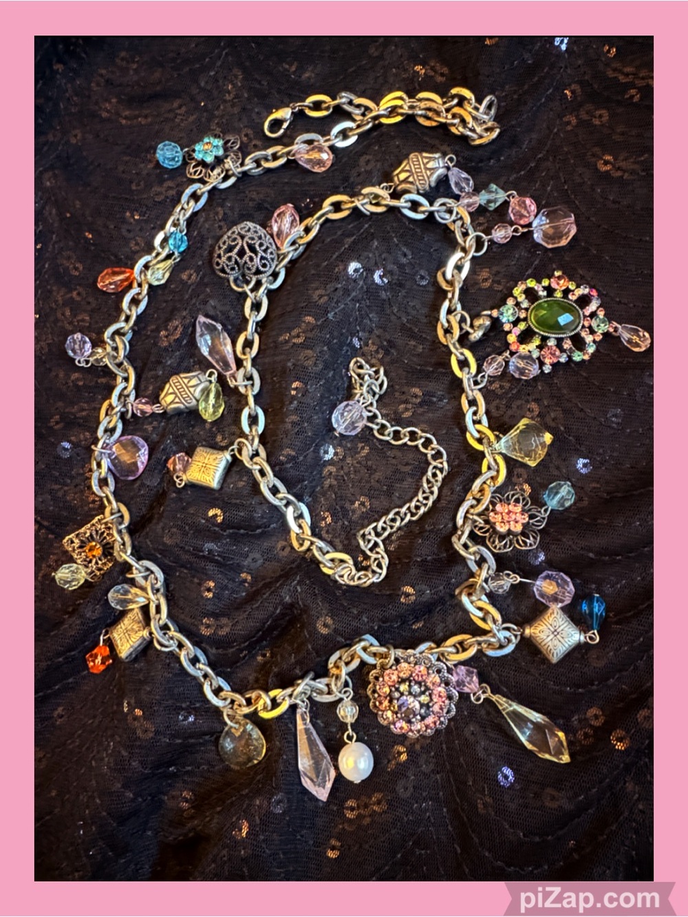 🩷Multicolor Crystal Charm Chain Belt / Necklace - Vintage Women Jewelry